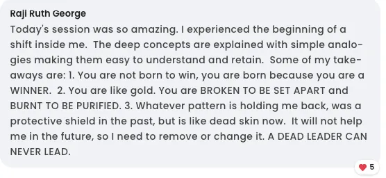 Participant testimonial screenshot 13